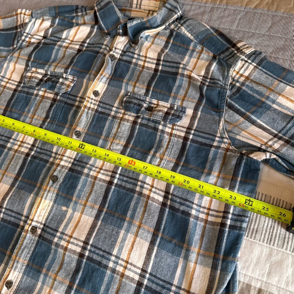 George Casual Button Down Mens XL Blue White Plaid Rugged Flannel Shirt - Picture 3 of 6